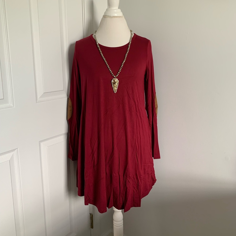Cranberry Mini Dress with Faux Suede Elbow Patches - Picture 8 of 11